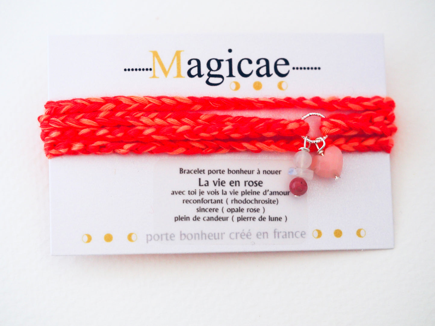 Bracelet porte bonheur a nouer 4 TOURS LA VIE EN ROSE - Magicae