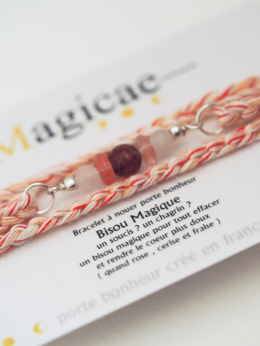 Bracelet porte bonheur a nouer 4 Tours BISOUS MAGIQUE