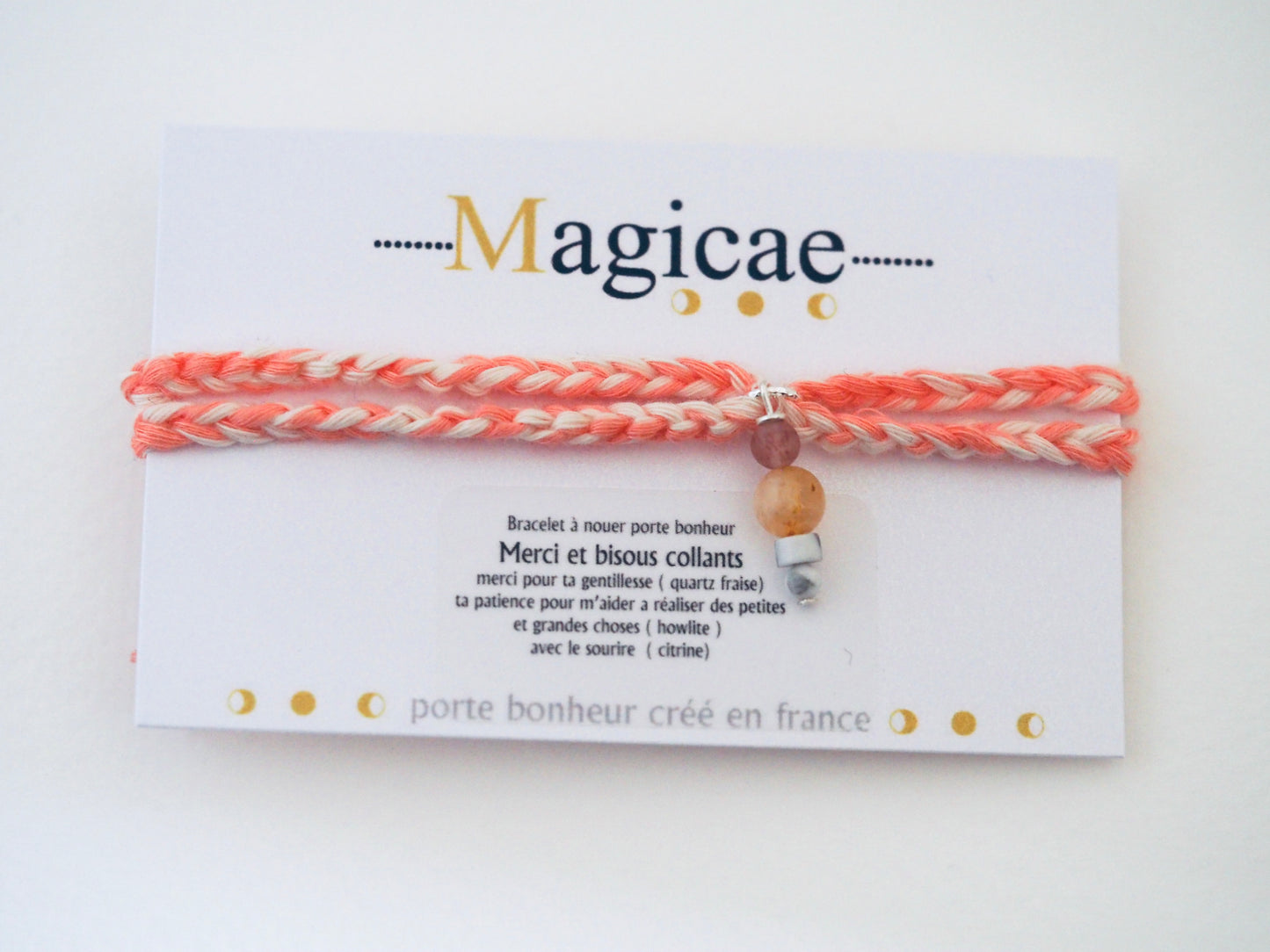 Bracelet porte bonheur a nouer MERCI ET BISOUS COLLANTS - Magicae